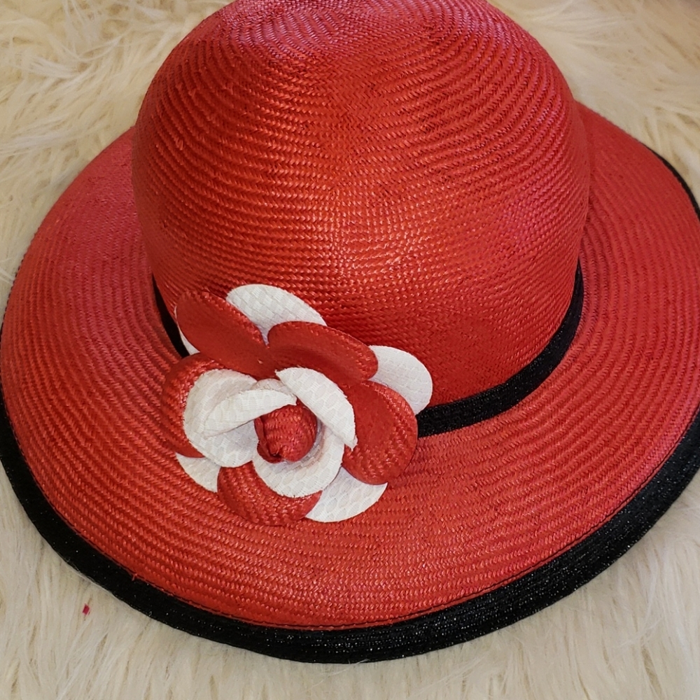 Mr. John New York‎ Paris Red Blk Cream Floral Vintage Derby Church Tea Hat - Picture 7 of 8